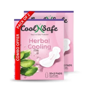 CoolNSafe All-Day Comfort Sanitary Pads XXL(320MM) | Pack of 2 | 24 Pads | Herbal Cooling & 12-Hour Protection