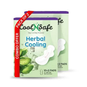 CoolNSafe All-Day Comfort Sanitary Pads | Pack of 2 (24 Pads) | 10-in-1 Medicated Health Technology | Extra-Wide Core with Front-to-Back Coverage | Up to 12 Hours Protection | Herbal Cooling Comfort | Super Soft & Breathable | Rash-Free | 100% Toxic-Free - Copy