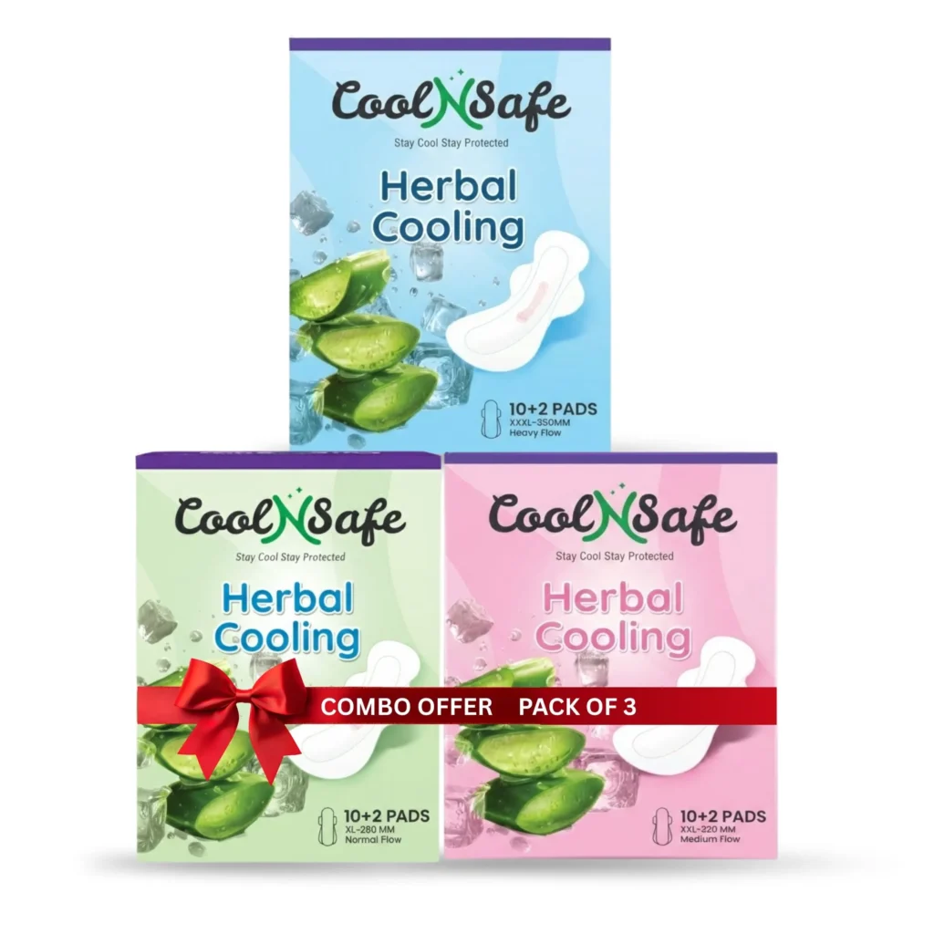 Cool N Safe All-Day Comfort Sanitary Pads XL (280MM) + XXL (320MM) + XXXL (350MM)  | Pack of 3